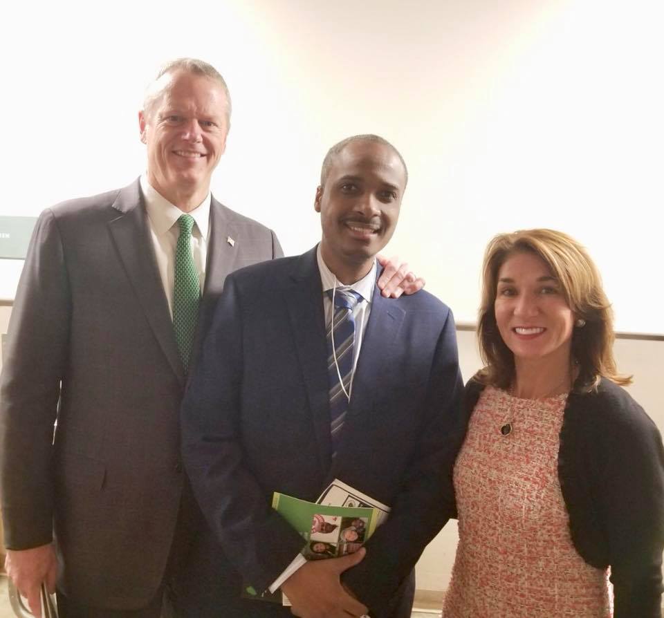 President Hans Patrick Domercant with Governor Charlie Baker and Lieutenant Governor Polito